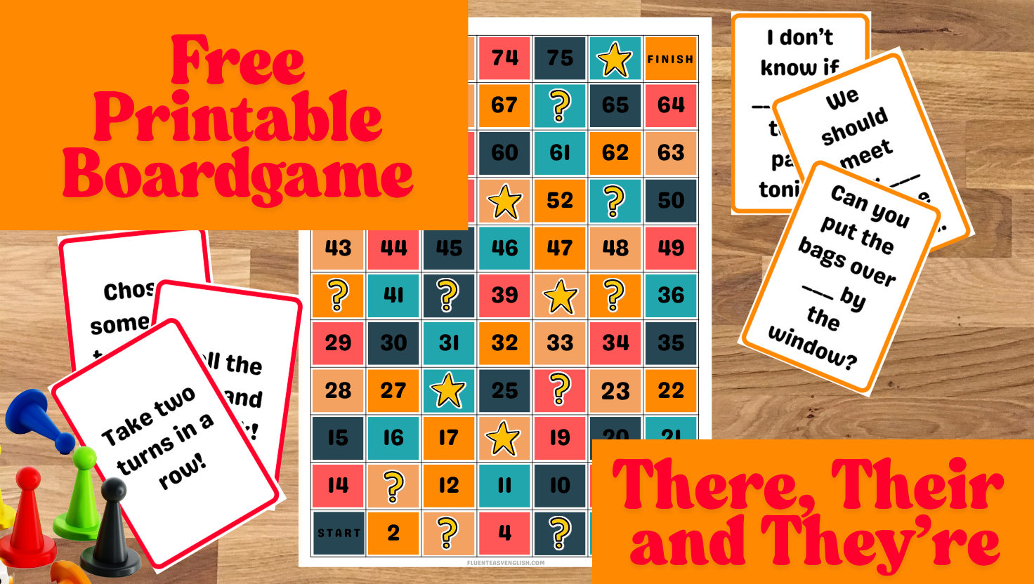 free printable boardgame. There, Their and They're Boardgame.